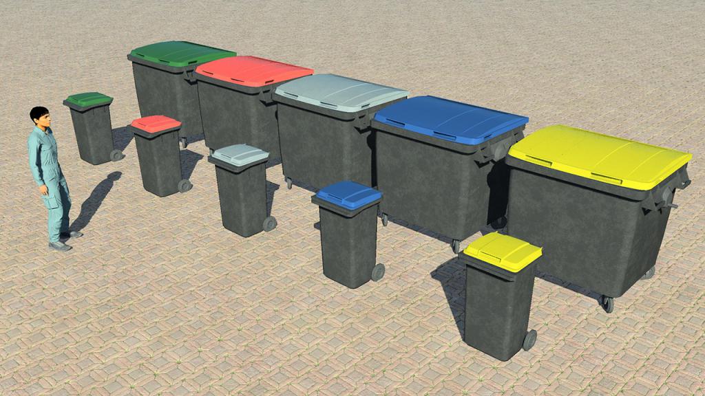 Color-coded trash bins